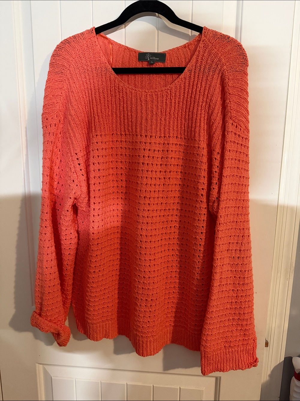 Willow Coral Open-Knit Crewneck Sweater